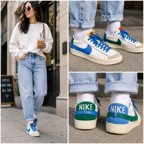 Nike Shoes - Nike Blazer Low '77 Jumbo Men's 8.5 Women's 10 White Blue Green DQ1470-100